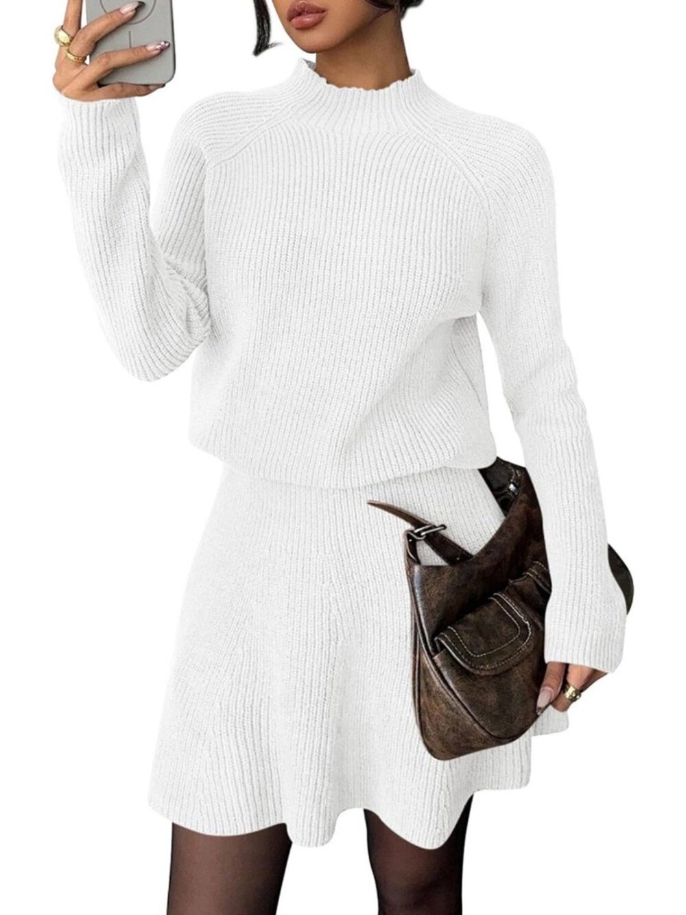 Chic Women's Fall 2-Piece Outfit Set | Cozy Sweater & Stylish Skirt Combo